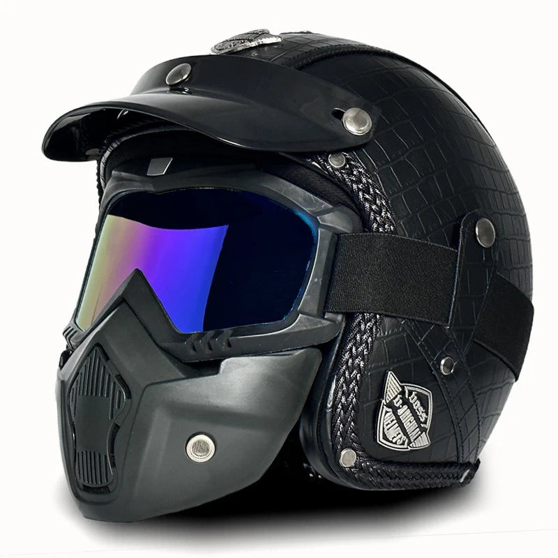 Open Face Helmets – Retro PU Leather Motorcycle Helmet, Vintage Cafe Racer Style, DOT & ECE Certified