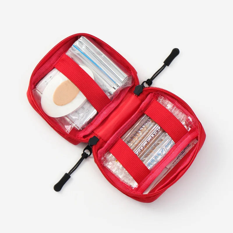 Reflective Portable First Aid Kit for Outdoor Hiking Camping - Emergency Medicine Organizer with Car Storage Strips