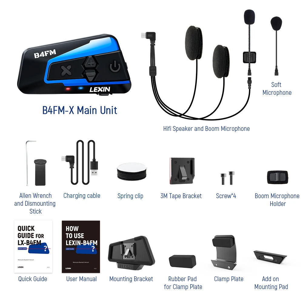 LEXIN B4FM-X Motorcycle Bluetooth Intercom – 10-Rider Music Sharing