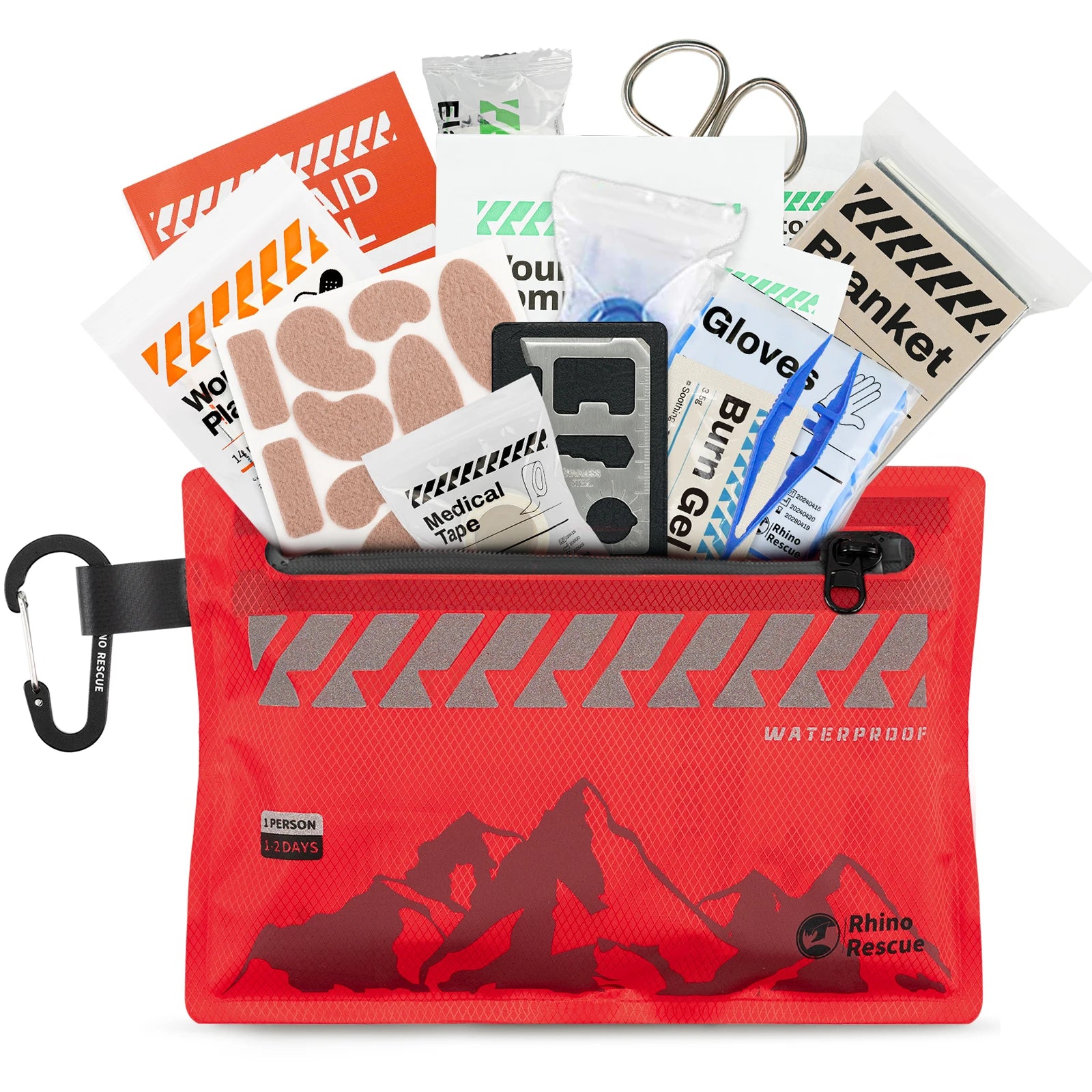 Small First Aid Kit RHINO RESCUE Ultralight Waterproof Medical Kit for Hiking Camping Backpacking Cycling Travel Vehicles 105PC