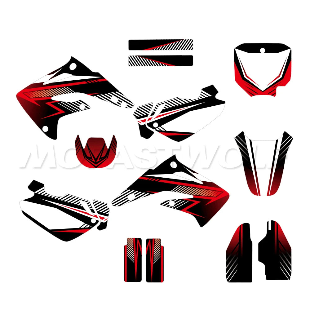 Honda CR85 2003–2012 Motorcycle Graphics Background Decal Sticker Kit – 4 Designs – 29mil / 31mil 3D / 35mil Extra-Thick – Custom Number Option – $94–$124