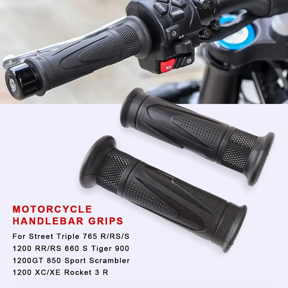 Triumph Motorcycle Handlebar Grips 25mm High Quality Rubber Striped Non-Slip Shockproof Handle Bar Grip Cover for Street Triple 765 Speed Triple Tiger 900 1200 Rocket 3 Scrambler 1200 Daytona Trident 660 – Black (1 Pair)