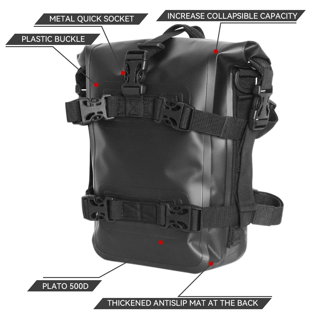 WUMFIRE Motorcycle Bumpers Bag Waterproof 5L-8L Motorcycle Side Frame Bag Motorcycle Crash Bar Bag Universal Saddlebag Tools Storage Bag for BMW R1250GS Honda Suzuki Yamaha – Black (1PC / 2PCS)