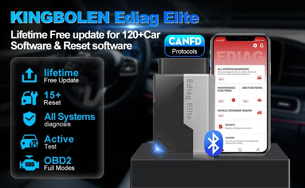 KINGBOLEN Ediag Elite OBD2 Scanner – All System + 15 Resets + Bi-Directional + CAN FD – Lifetime Free Update – from $108