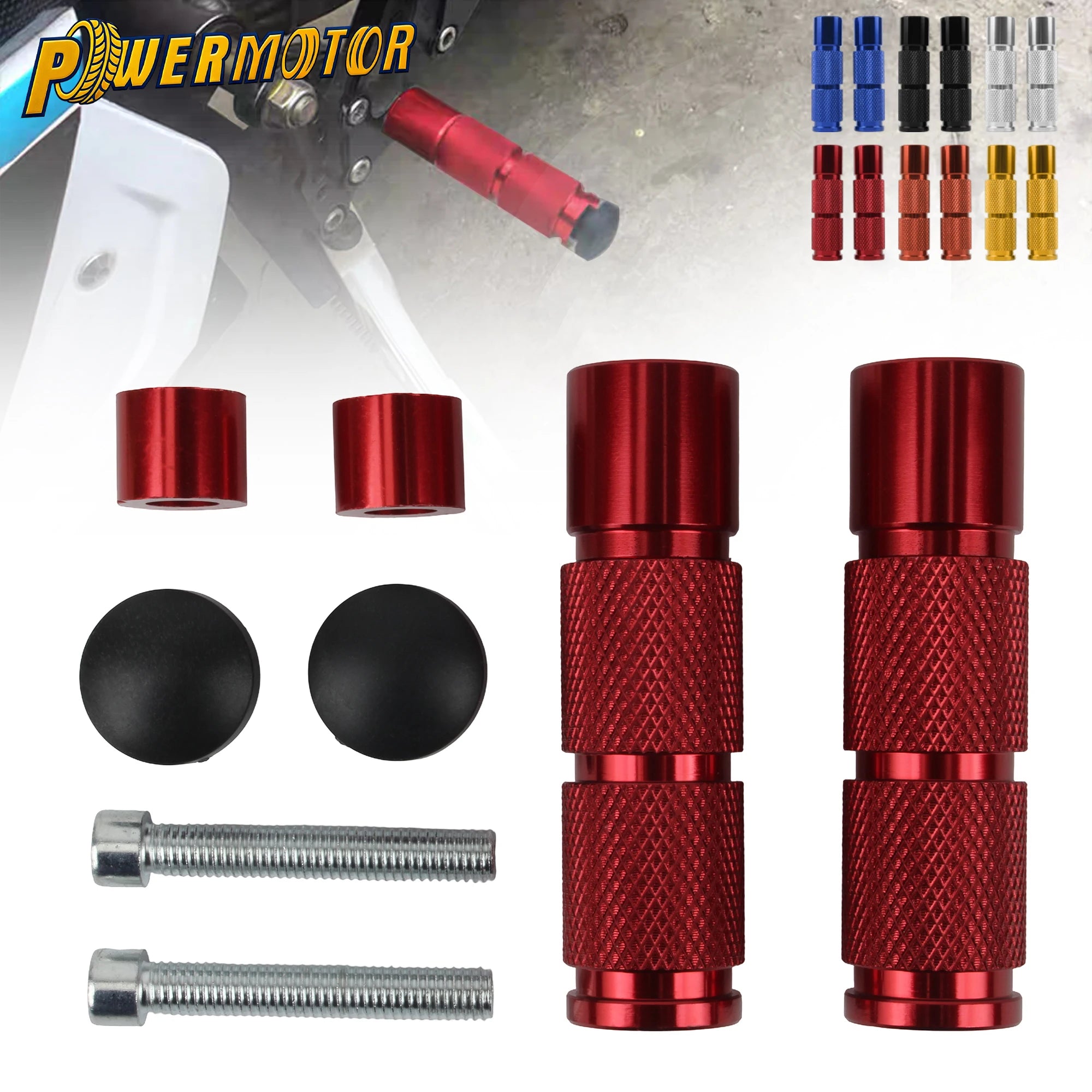 Universal M8 CNC Aluminum Motorcycle Foot Pegs – Kawasaki / Honda / KTM / Yamaha / Suzuki / ATV / Scooter / Motocross – 6 Colors – 90mm – $24