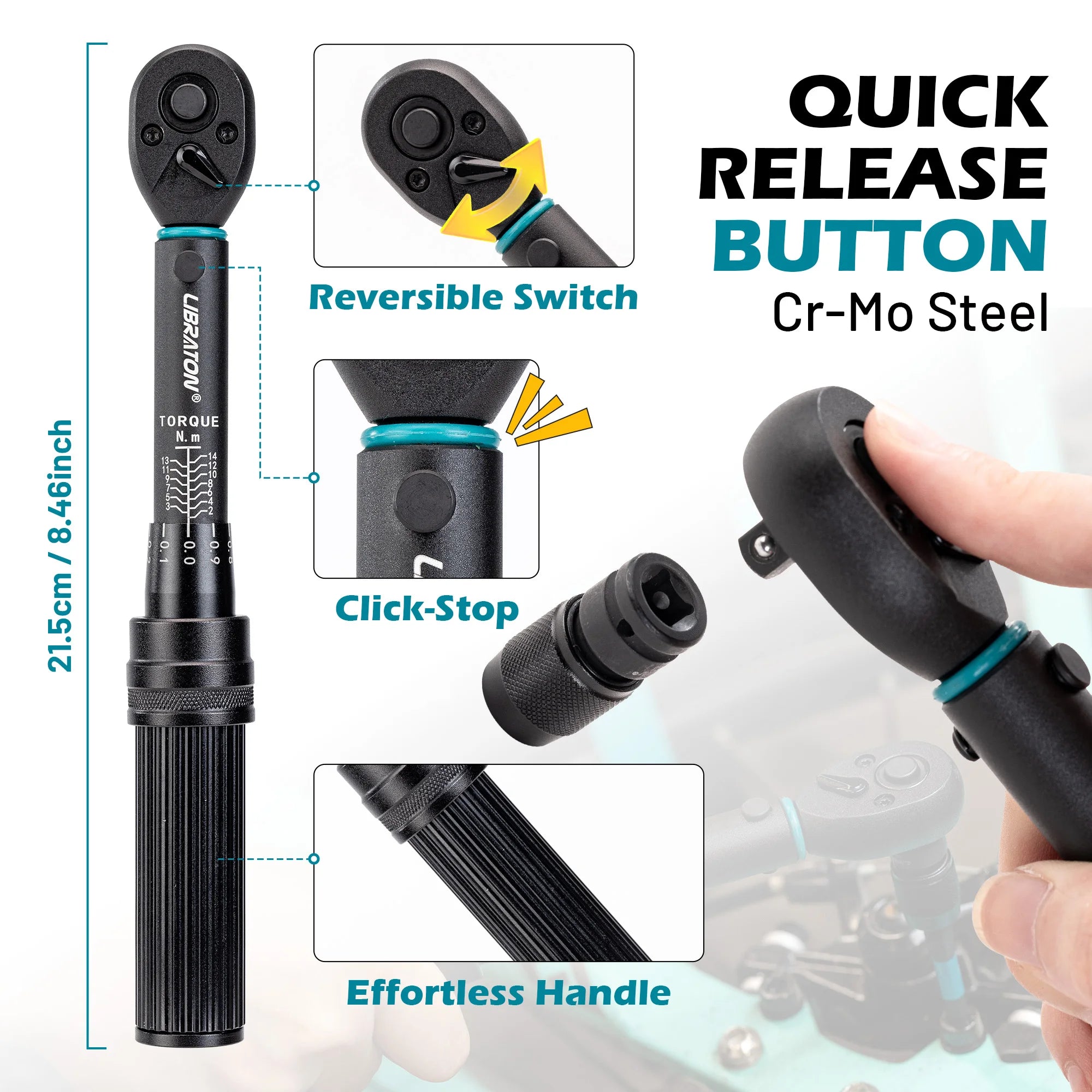 LIBRATON 21-Piece Bike Torque Wrench Set – 1/4” 2–14 Nm – 0.1 Nm Micro-Adjust – Hex + Torx + Nut Driver Bits + Roll Bag – $60