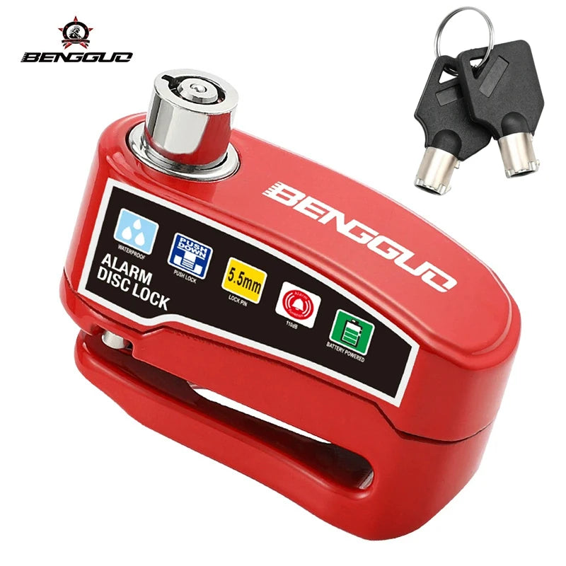 Motorcycle Alarm Disc Lock Anti-Theft 110dB Waterproof Motorcycle Disc Brake Lock Aluminum Alloy for Scooter Bike Motor Parts – Vibration Alarm – Replaceable Battery – Lock Only / 4pcs Set / With Bag – Red Black Yellow