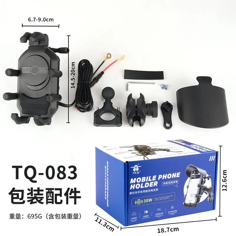 15W Fast Wireless Charging Motorcycle Phone Mount – Universal Shockproof Navigation Holder with QC3.0 Adapter