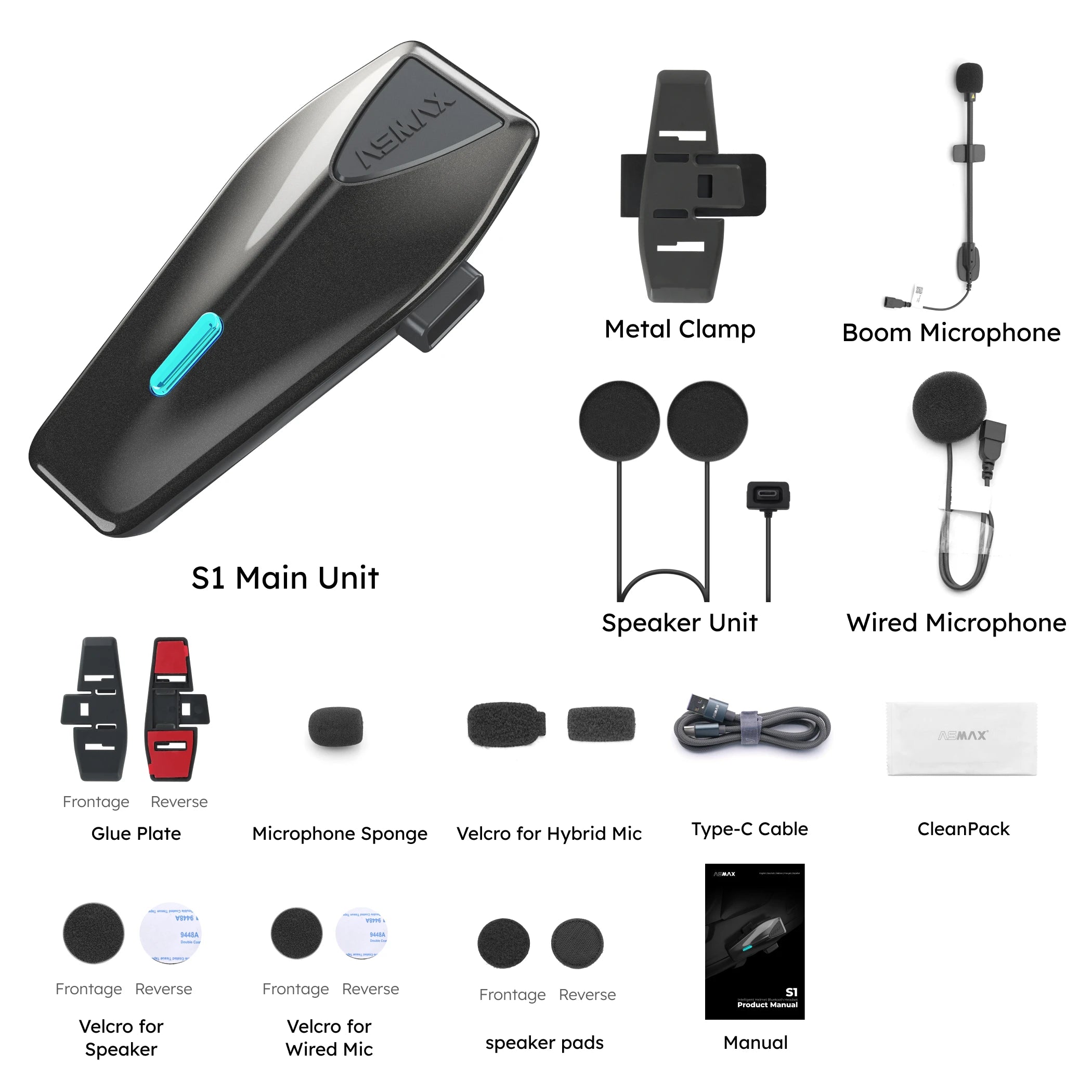 ASMAX S1 Motorcycle Bluetooth Intercom – 8-Rider Communication Headset