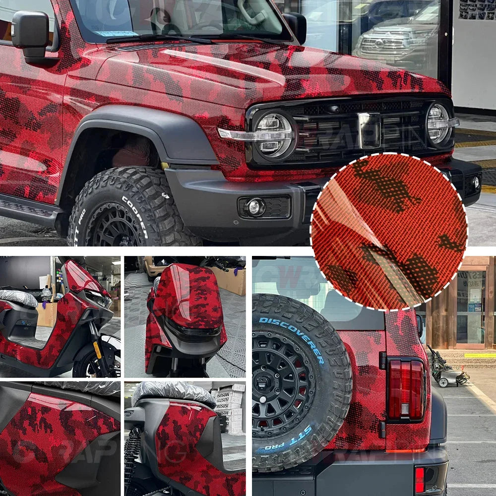 Decorative Vinyl Wrap Film 150cm – Python Camouflage / Carbon Fiber / Auroral Red / Matte Dark Red – Anti-Scratch Waterproof Self-Adhesive PVC – Car Motorcycle Helmet – 10–50cm Wide – $7–46
