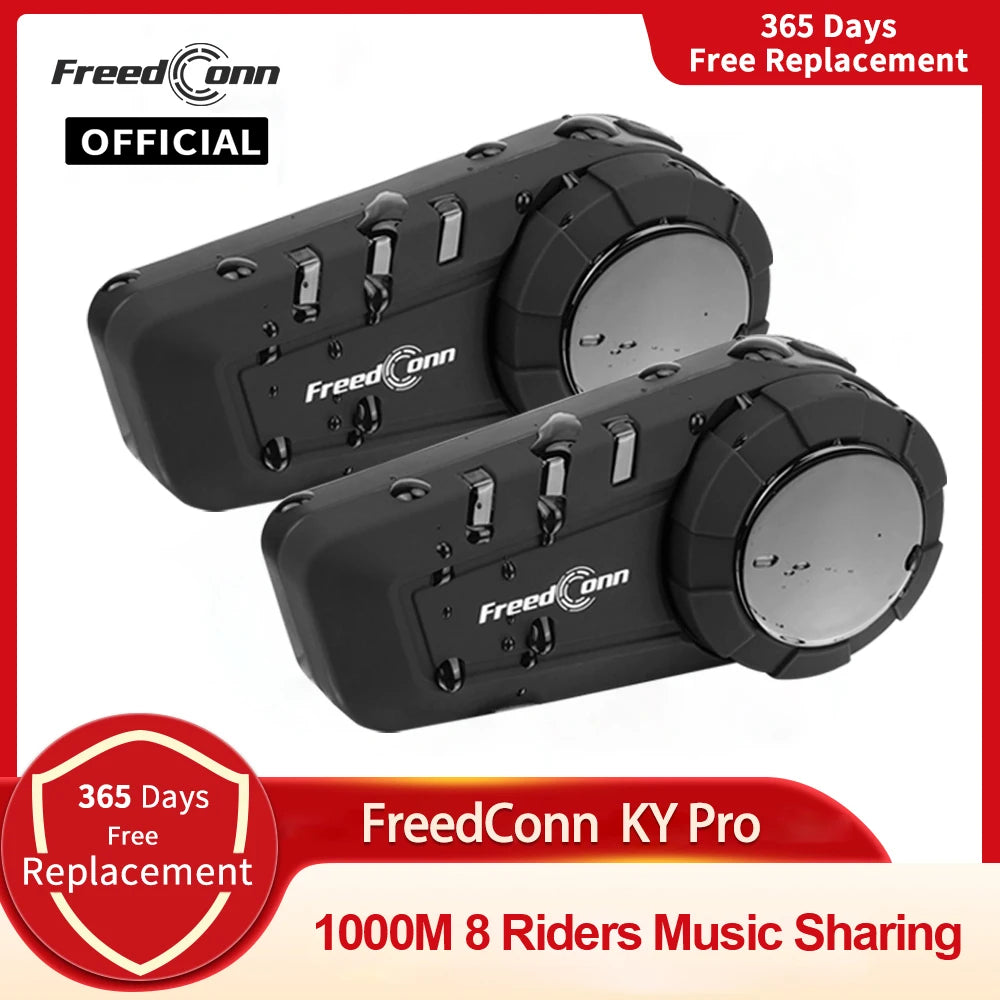 FREEDCONN KY Pro Motorcycle Bluetooth Intercom – 6-Rider 1000m