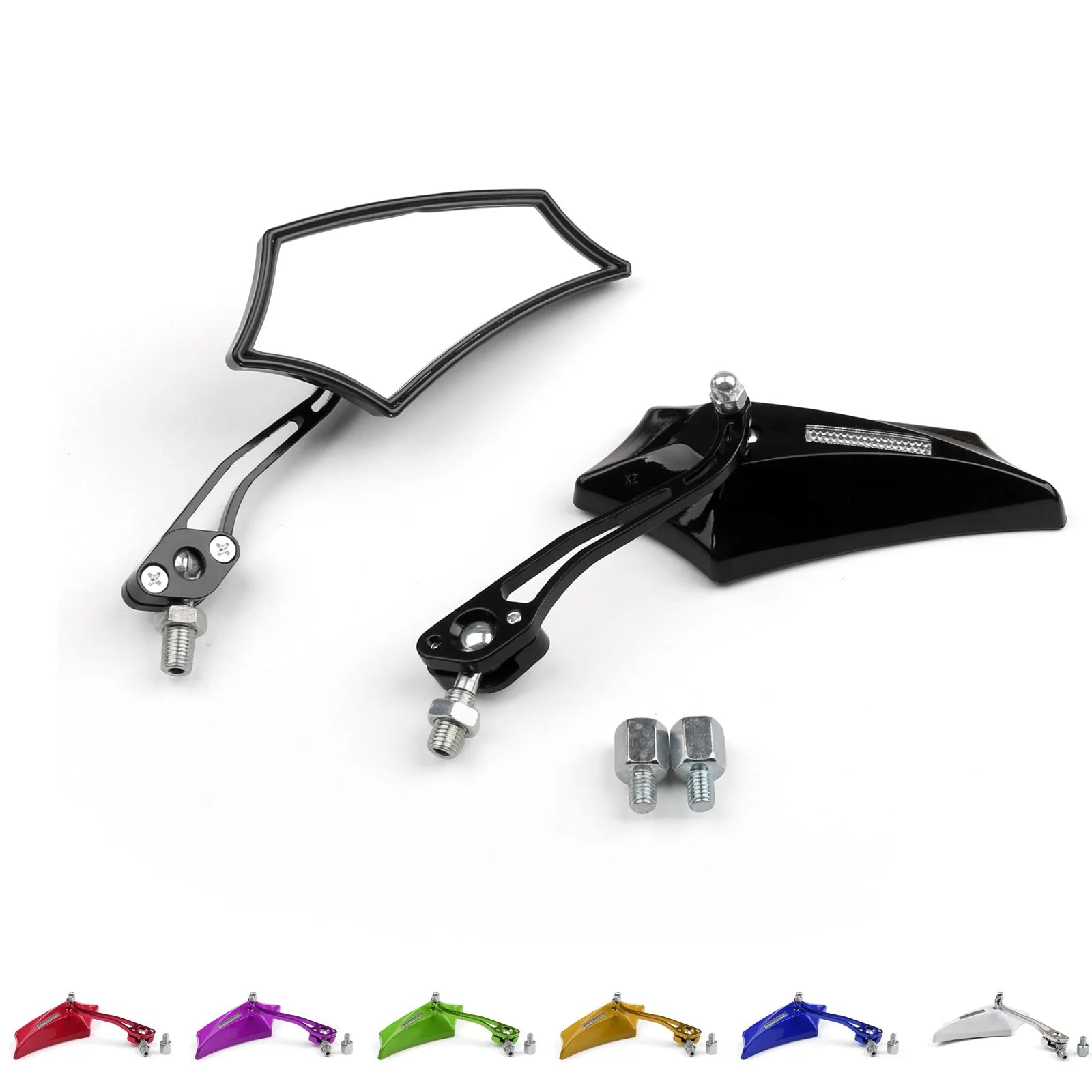 Universal Motorcycle Rear View Side Mirrors - 8mm 10mm Bolts - Fits Street Bike, Dirt Bike, Cruiser, Chopper, Scooter