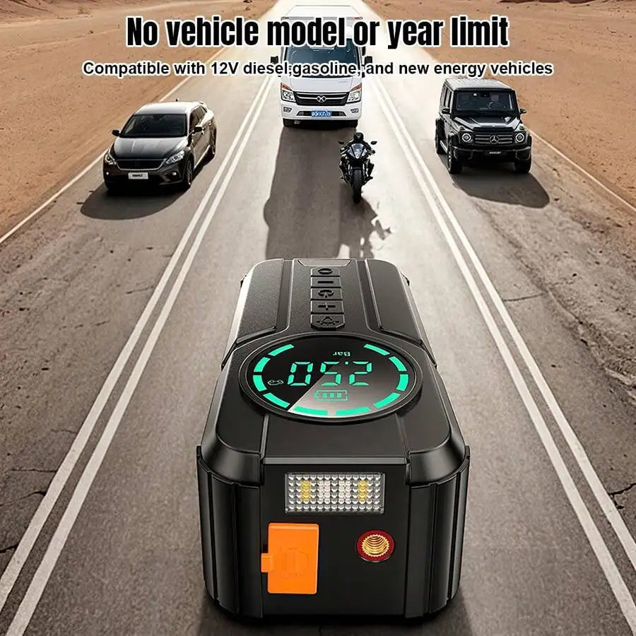 1000A Jump Starter with Air Compressor – 150PSI Electric Tire Inflator & Portable Power Bank for Car, Motorcycle & Bicycle
