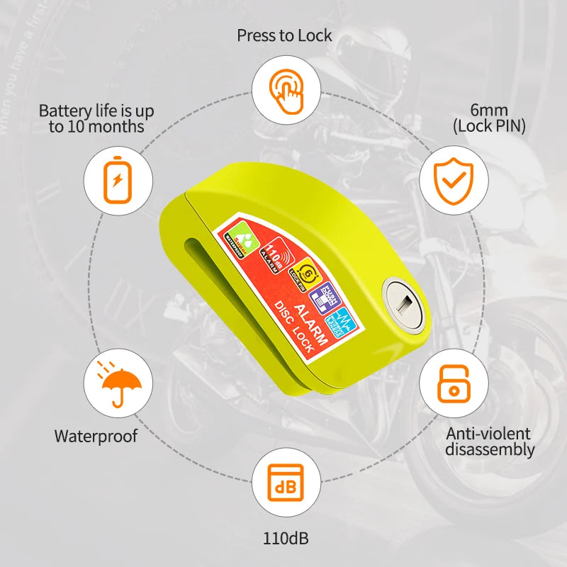 Motorcycle Bicycle Lock Alarm Safety Protection Padlock Disc Aluminum Alloy Anti-Theft Reminder Rope Lock Bag Motorcycle Accessories – Vibration Alarm Key Lock Black Silver Red