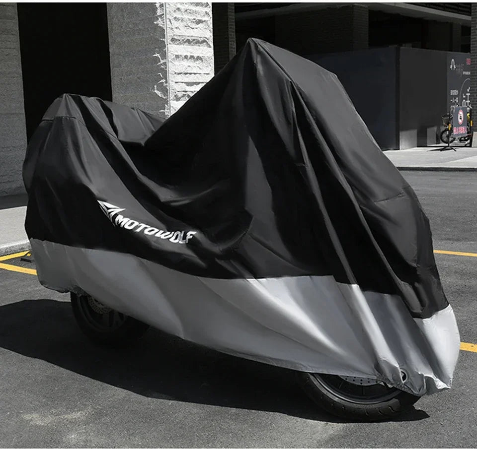 MOTOWOLF Oxford Waterproof Scooter Cover Universal All Weather Motorcycle Protector Anti UV Dustproof with Lock Holes – Polyester Taffeta Oxford Cloth M-4XL Silver Black 4 Season