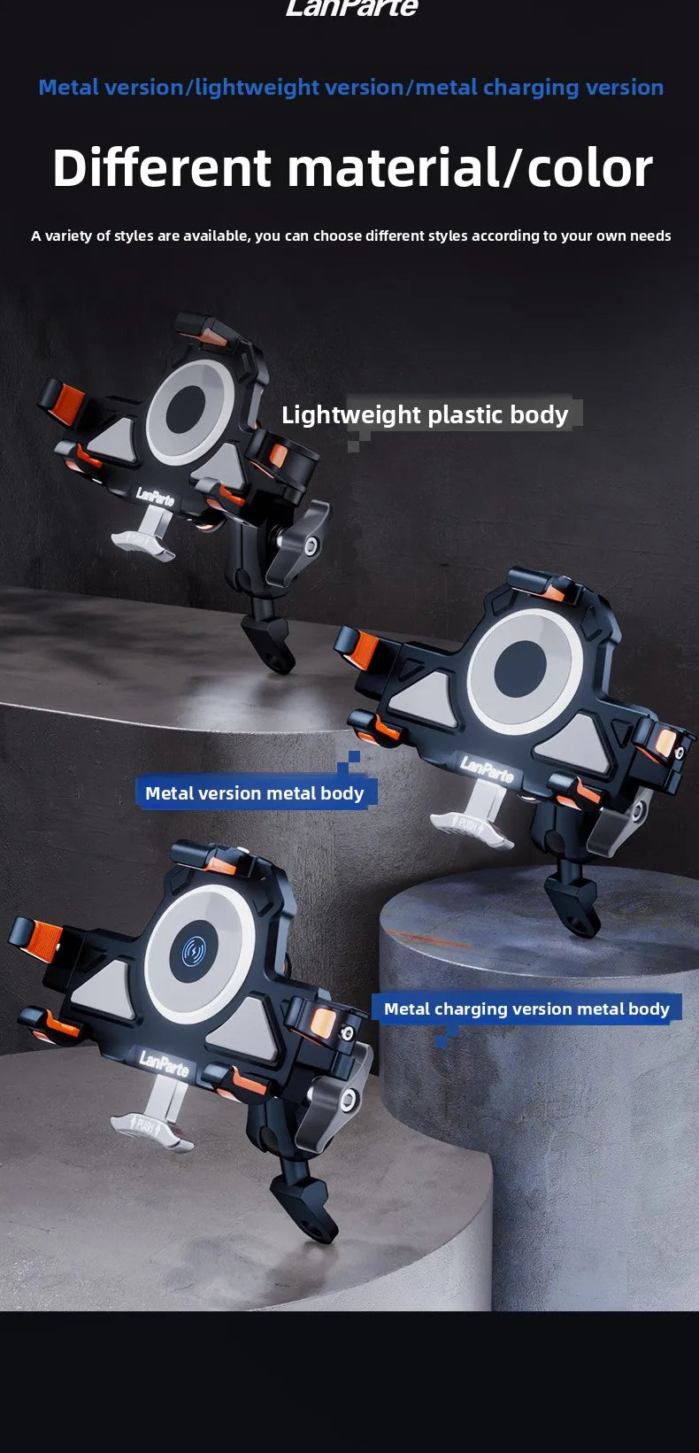 Metal Shockproof Motorcycle Phone Holder 4 Vibration Dampener 15W Wireless Charger Fast Charging Motorbike Bicycle Bike Stand