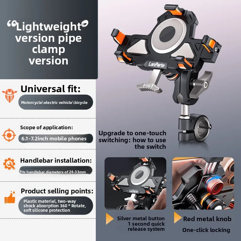 Metal Shockproof Motorcycle Phone Holder 4 Vibration Dampener 15W Wireless Charger Fast Charging Motorbike Bicycle Bike Stand