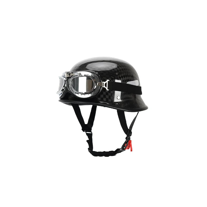 Carbon Fiber Helmets – Forged Carbon Fiber Retro Half Face Motorcycle Helmet, German-Style Lightweight Design