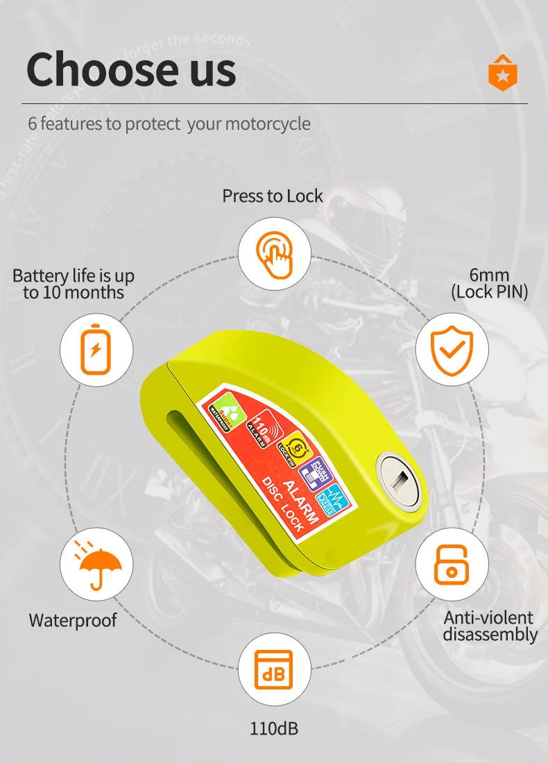 Motorcycle Bicycle Lock Alarm Safety Protection Padlock Disc Aluminum Alloy Anti-Theft Reminder Rope Lock Bag Motorcycle Accessories – Vibration Alarm Key Lock Black Silver Red