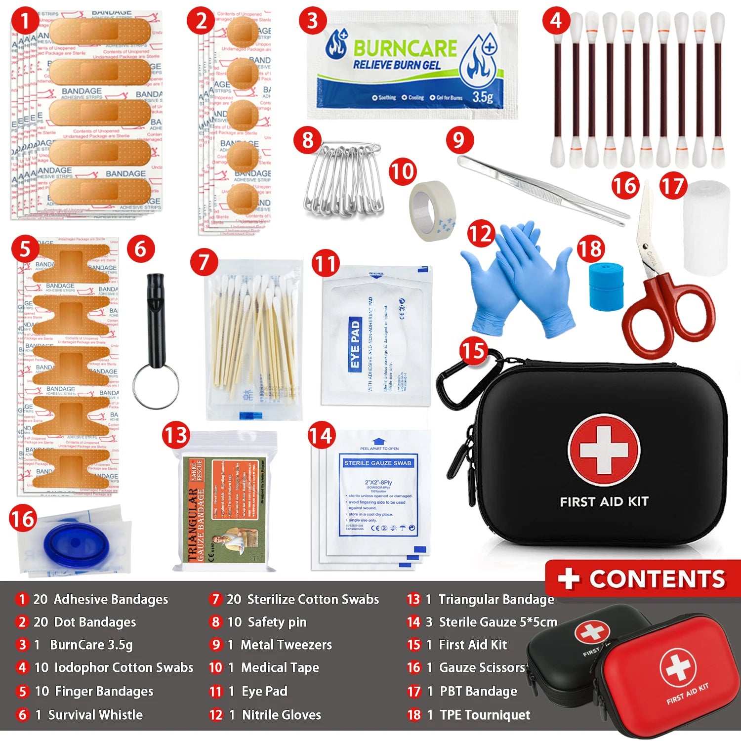 Sanke Rescue 103-Piece First Aid Kit Compact Waterproof EVA Case with Carabiner for Camping Hiking Motorcycle Bike Travel Home