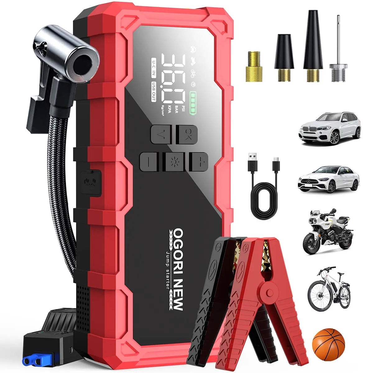 BSMOOM 150PSI Air Compressors Jump Starter Combo 4000A-10000A Portable Car Battery Pack for Motorcycle Car SUV Truck RV