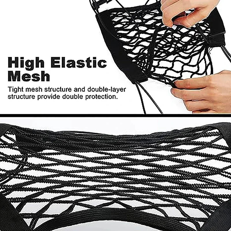 High Elastic Motorcycle Cargo Net 10"x11", Double Layer Bungee Net with Hooks for Helmet Storage & Luggage Securing