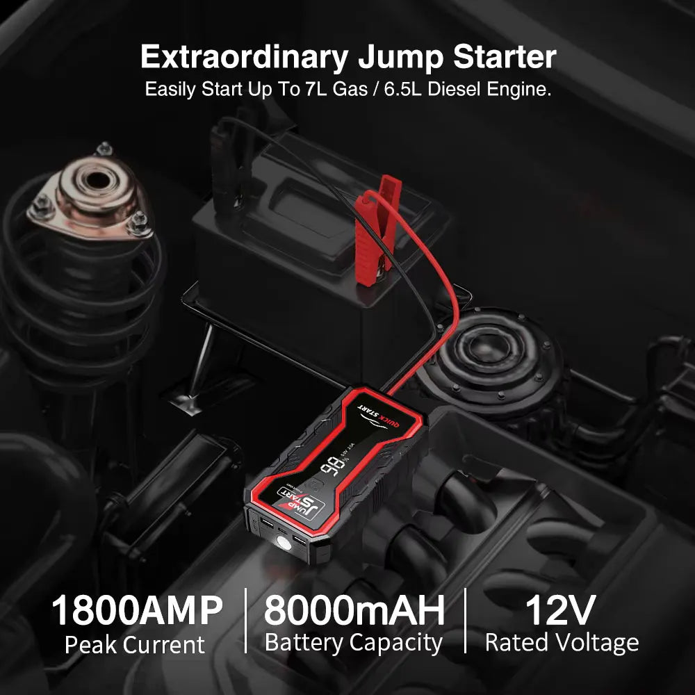 1800A Jump Starter Power Bank Portable Car Battery Booster 12V Auto Emergency Starting Device for Motorcycle Car Truck