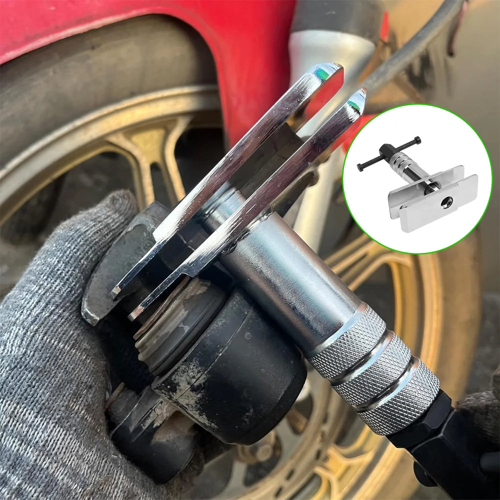 Heavy Duty Motorcycle Brake Caliper Spreader Tool – Brake Disc Tools – T-Bar Compression Tool for Most Vehicle Brake Discs – Universal 1/5”–2-1/3” – Silver – $45