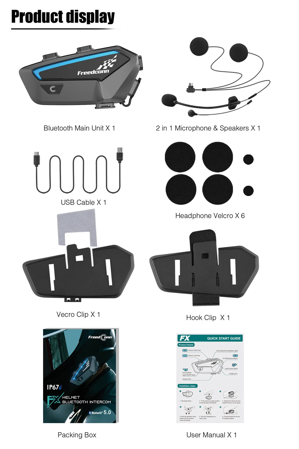 FREEDCONN Motorcycle Bluetooth Headset – Wireless Helmet Intercom & FM Radio