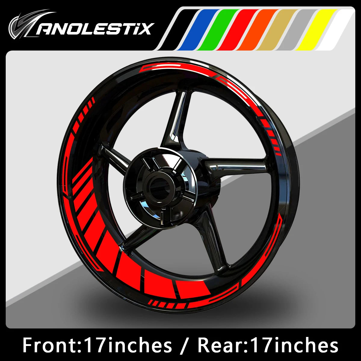 AnoleStix Reflective Motorcycle Wheel Rim Stripe Decal Sticker 17 Inch – Hollow Design – 4-Side Full Set – Yamaha / Honda / Kawasaki / Suzuki / BMW / KTM / Husqvarna / Triumph – 14 Colors – $20