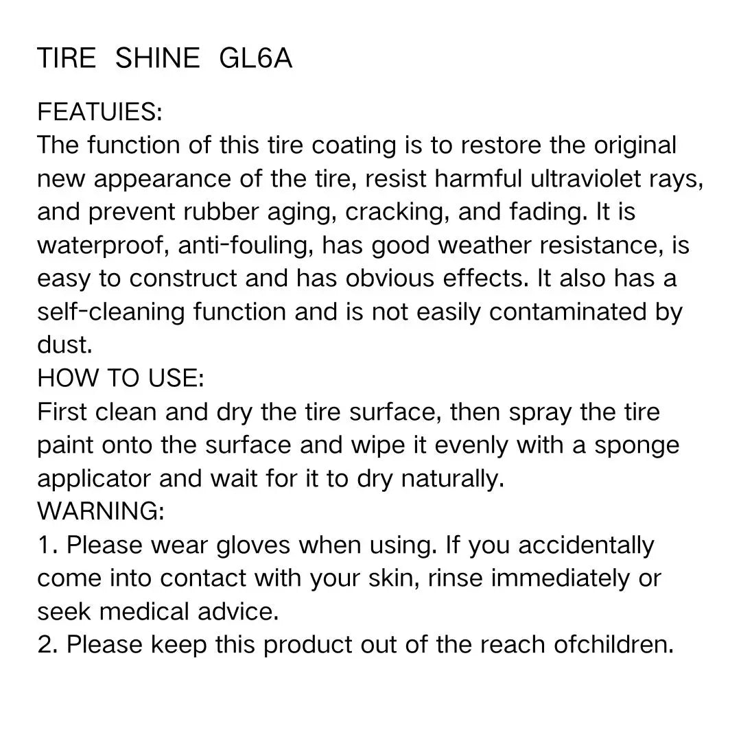 Glenby GL6A Tire Shine Spray – Wet Black Glossy Finish with One Quick Spray – 100ml / 200ml / 300ml – $20