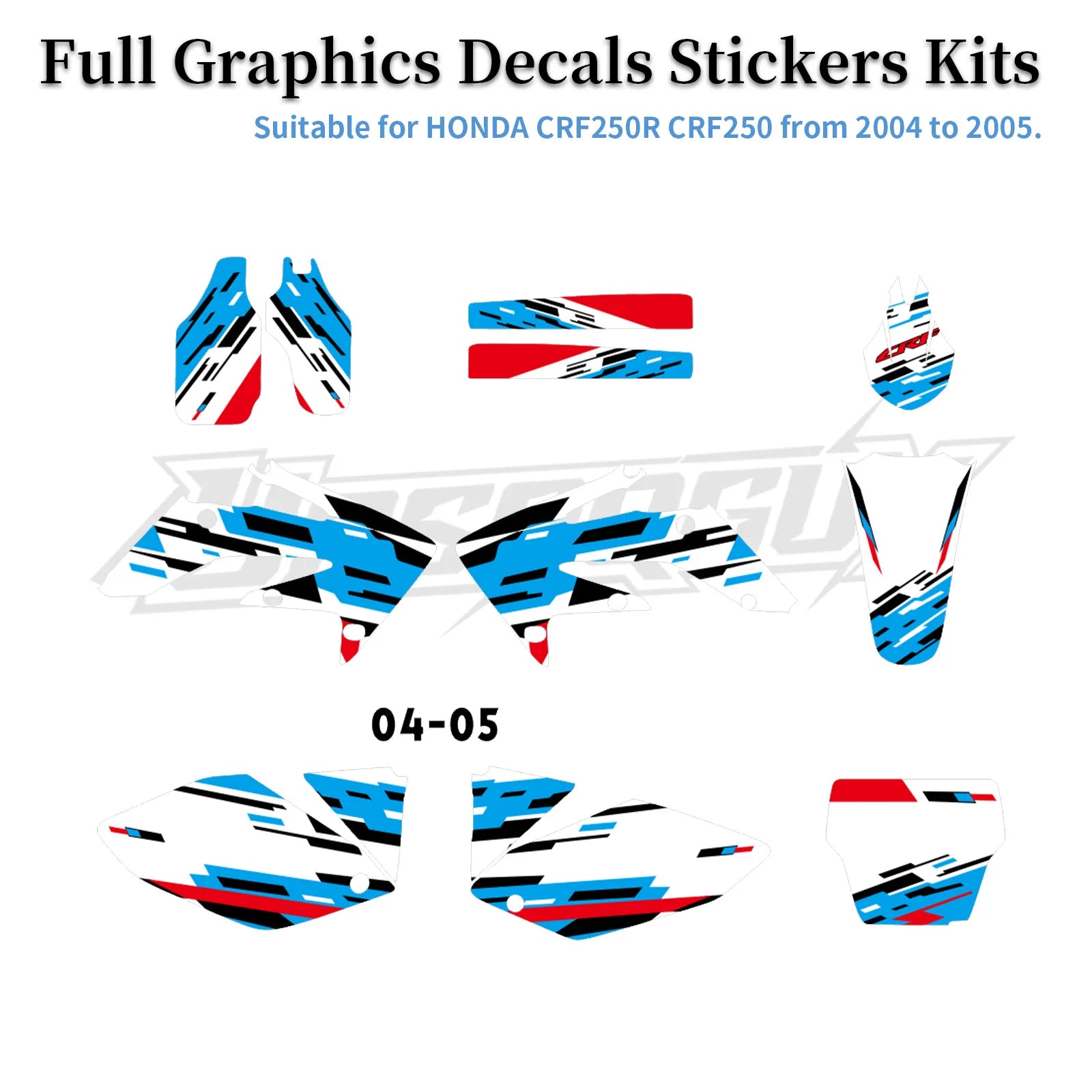 Honda CRF250R 2004–2009 Motorcycle Graphic Background Decal Sticker Kit – 12 Designs – 29mil / 35mil Glossy or 31mil 3D – Ships from USA – $72–$78