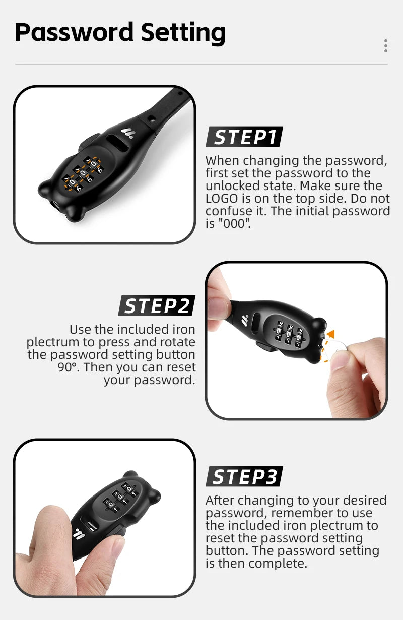 WEST BIKING Bicycle Lock Portable Cable Zinc Alloy Lock Motorcycle Helmet Password Lock Safety Anti-Theft Adjustable Rope Lock