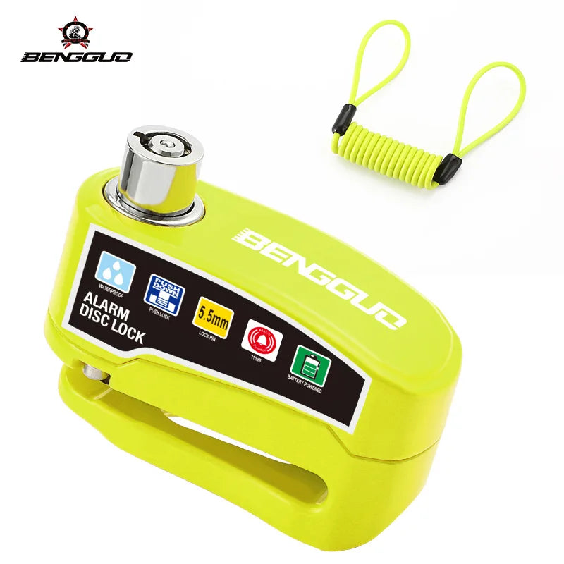 Alarm Disc Lock Anti-Theft 110dB Waterproof Motorcycle Disc Brake Lock Aluminum Alloy with Reminder Cable for Scooter Bike Parts – Vibration Alarm – 0.22kg – Red Yellow Green Black Blue – With or Without Rope