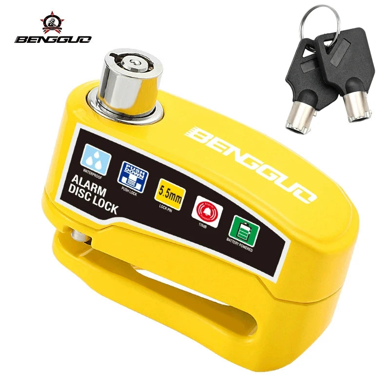 Motorcycle Alarm Disc Lock Anti-Theft 110dB Waterproof Motorcycle Disc Brake Lock Aluminum Alloy for Scooter Bike Motor Parts – Vibration Alarm – Replaceable Battery – Lock Only / 4pcs Set / With Bag – Red Black Yellow