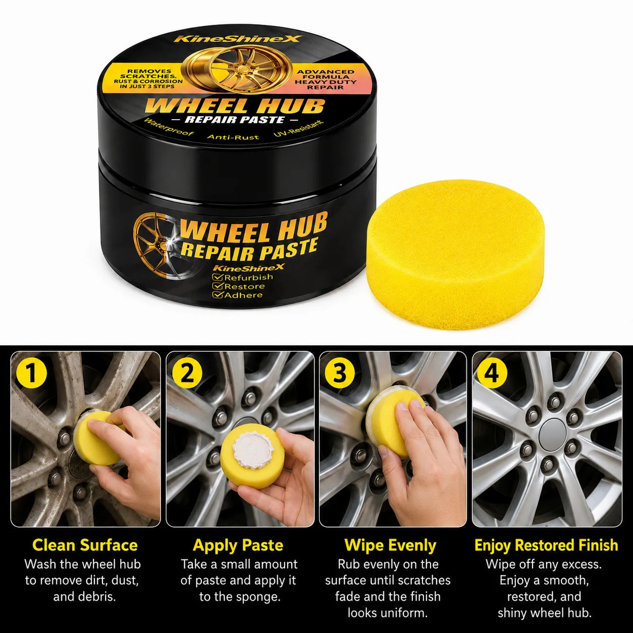 KINESHINEX Alloy Wheel Scratch Remover & Polish Paste – Rim Restoration & Shine – Metal Surface Polish – 30g – 1 / 3 / 5 / 10 Pcs – $28–112