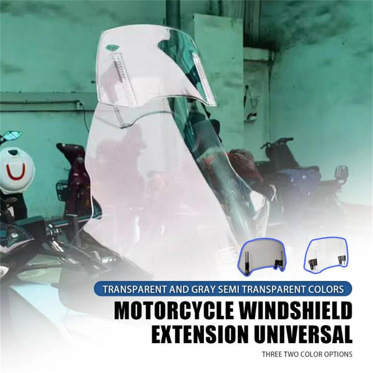 Universal Motorcycle Windshield Extension Adjustable Spoiler Clamp-On Windscreen Deflector Suitable for All Motorcycle Parts – SOYAVISION ABS 280mm 300mm 360mm Grey Clear No Drill