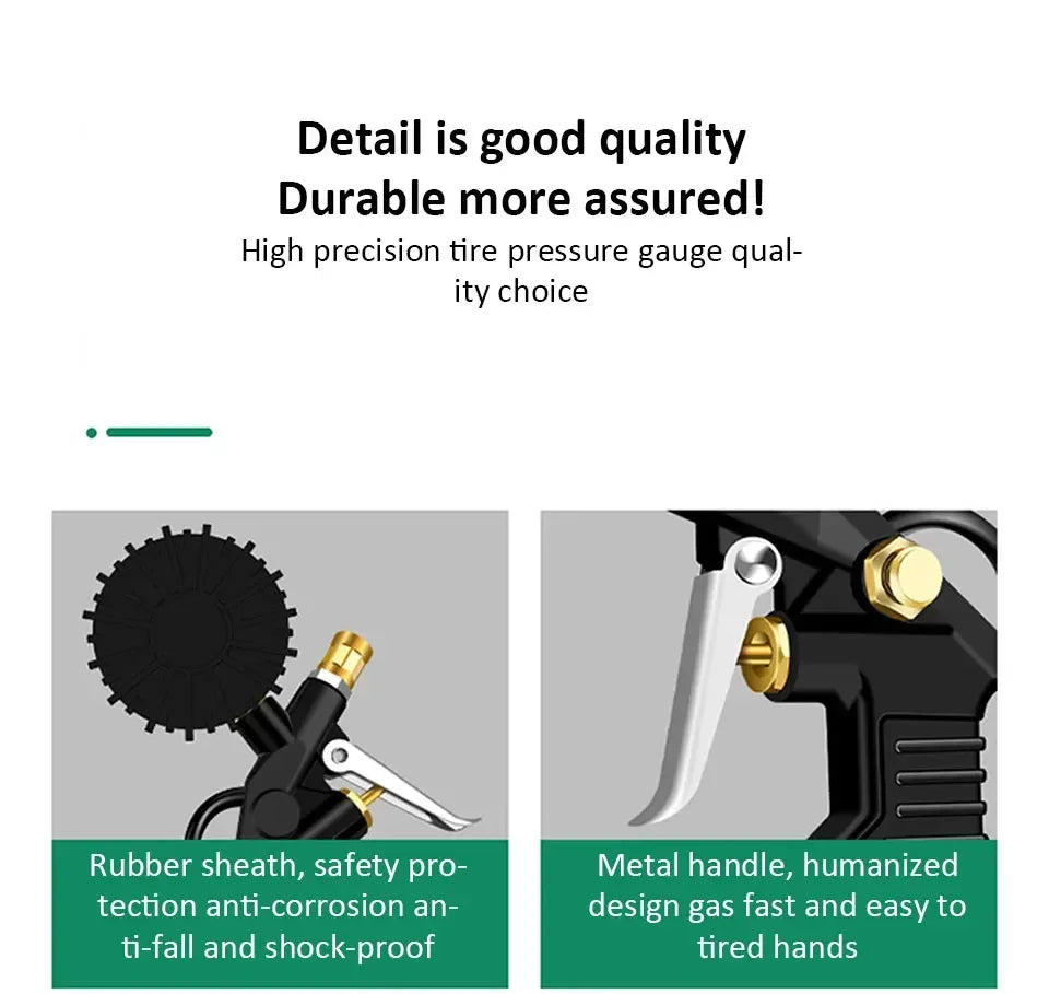 220 PSI Tire Pressure Gauge – Car, Truck & Motorcycle Tire Inflator with Flexible Hose