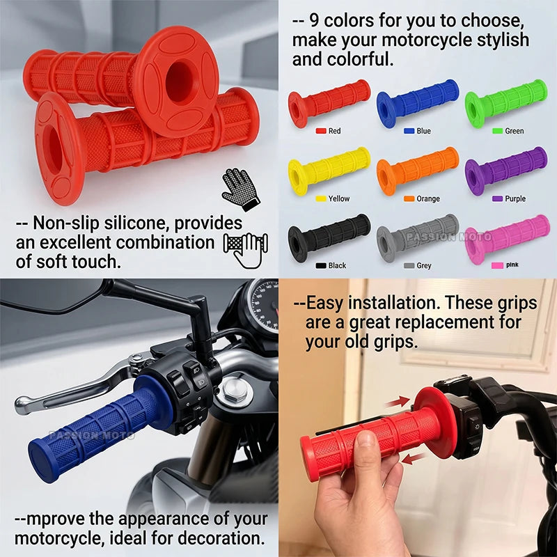 fastcozy Universal Motorcycle Handlebar Grips 7/8" Left 22mm Right 24mm Non-Slip Soft Rubber Modification Moto Handles for Honda Suzuki Ducati Benelli Dirt Bike Motocross – 7 Colors (1 Pair)