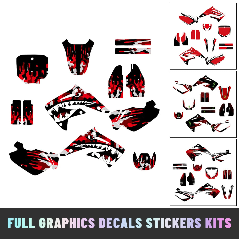 Honda CR85 2003–2012 Motorcycle Graphics Background Decal Sticker Kit – 4 Designs – 29mil / 31mil 3D / 35mil Extra-Thick – Custom Number Option – $94–$124
