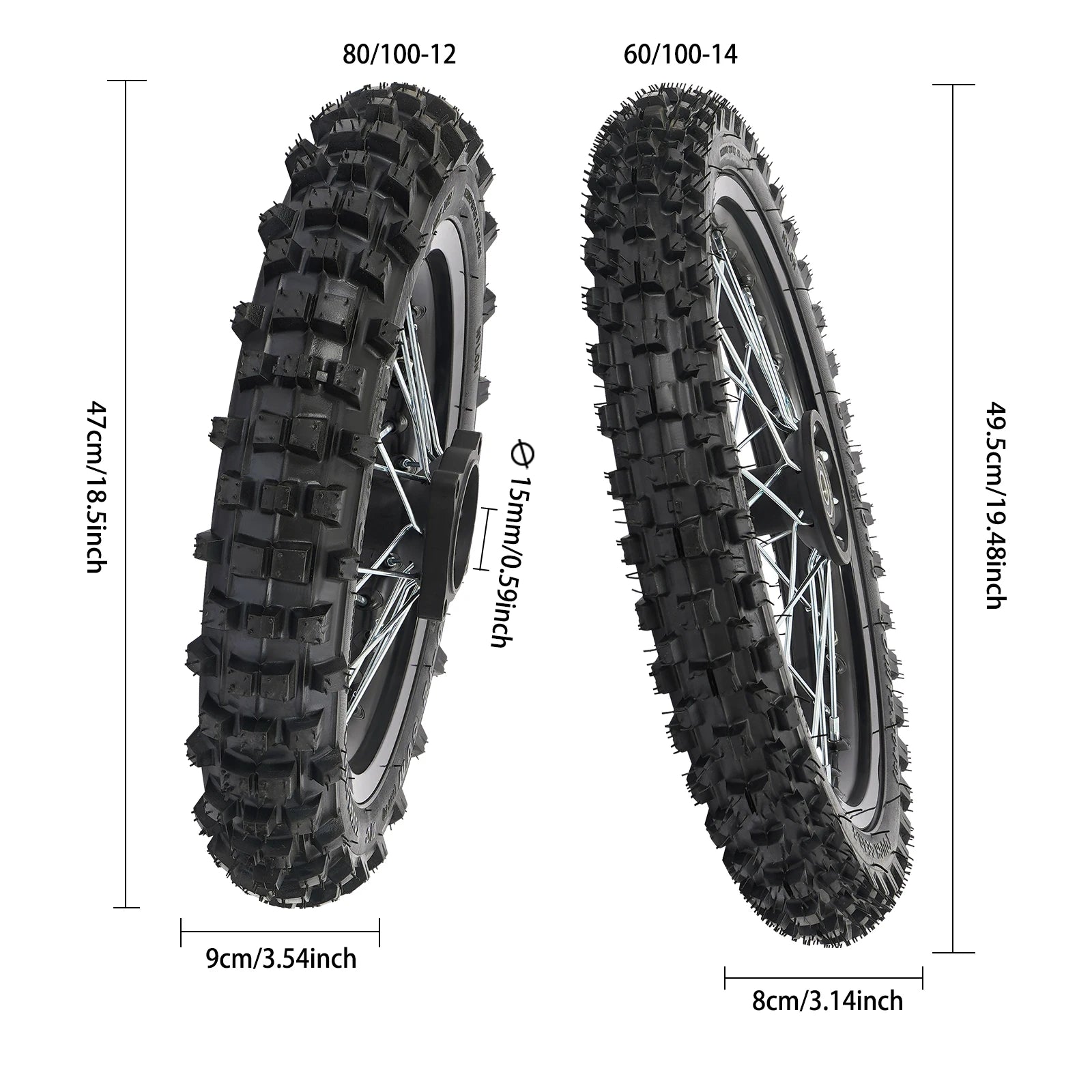 Dirt Bike Tires – 60/100-14 Front & 80/100-12 Rear Wheel Tire Set