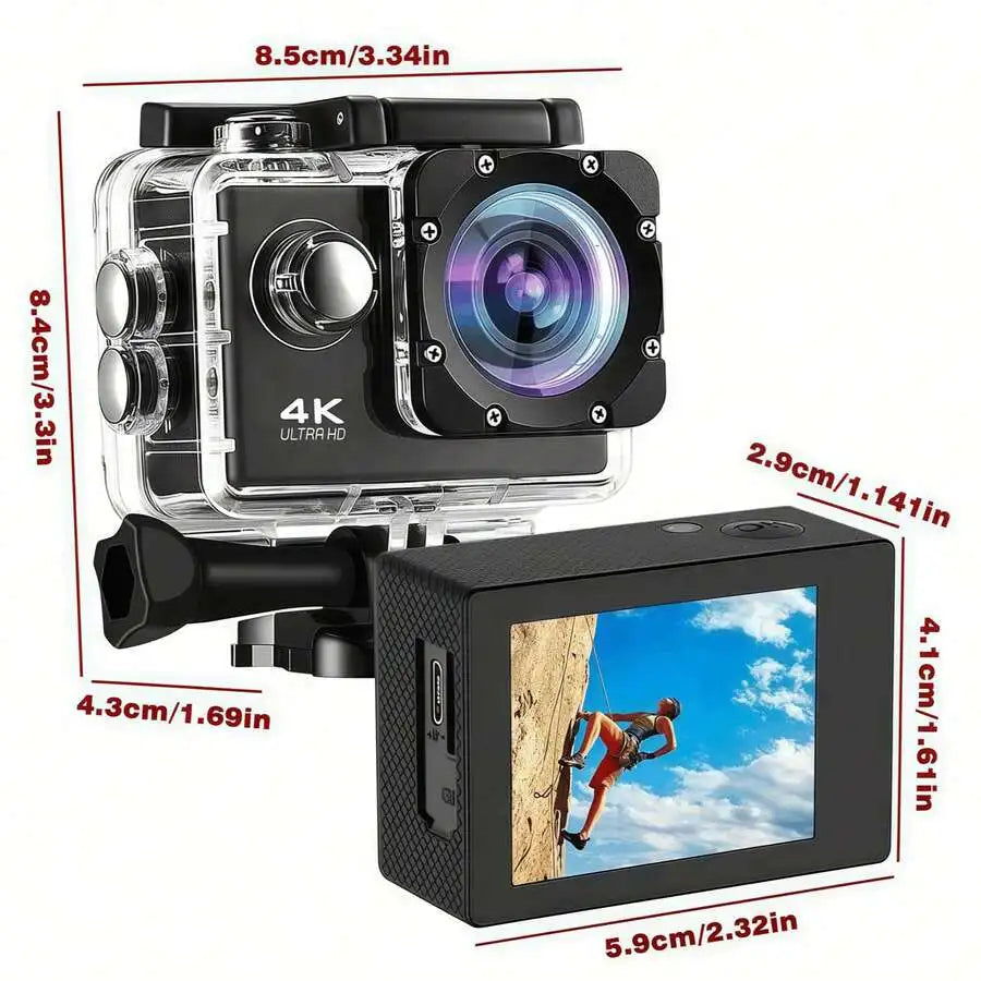 IPCS 4K Ultra HD Mini Action Camera Sony IMX206 EIS Anti-Shake Waterproof External Mic Wireless Vlog Camera for Diving Motorcycle Biking Outdoor Sports Dash Cam (Micro SD Not Included)