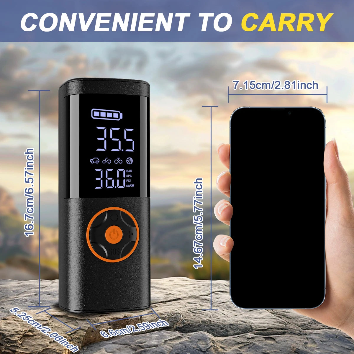 SERVOMASTER 7-in-1 Portable Jump Starter with Air Compressors – Multi-Pressure Inflator, LED Flashlight & Power Bank for Car, Motorcycle & Bicycle