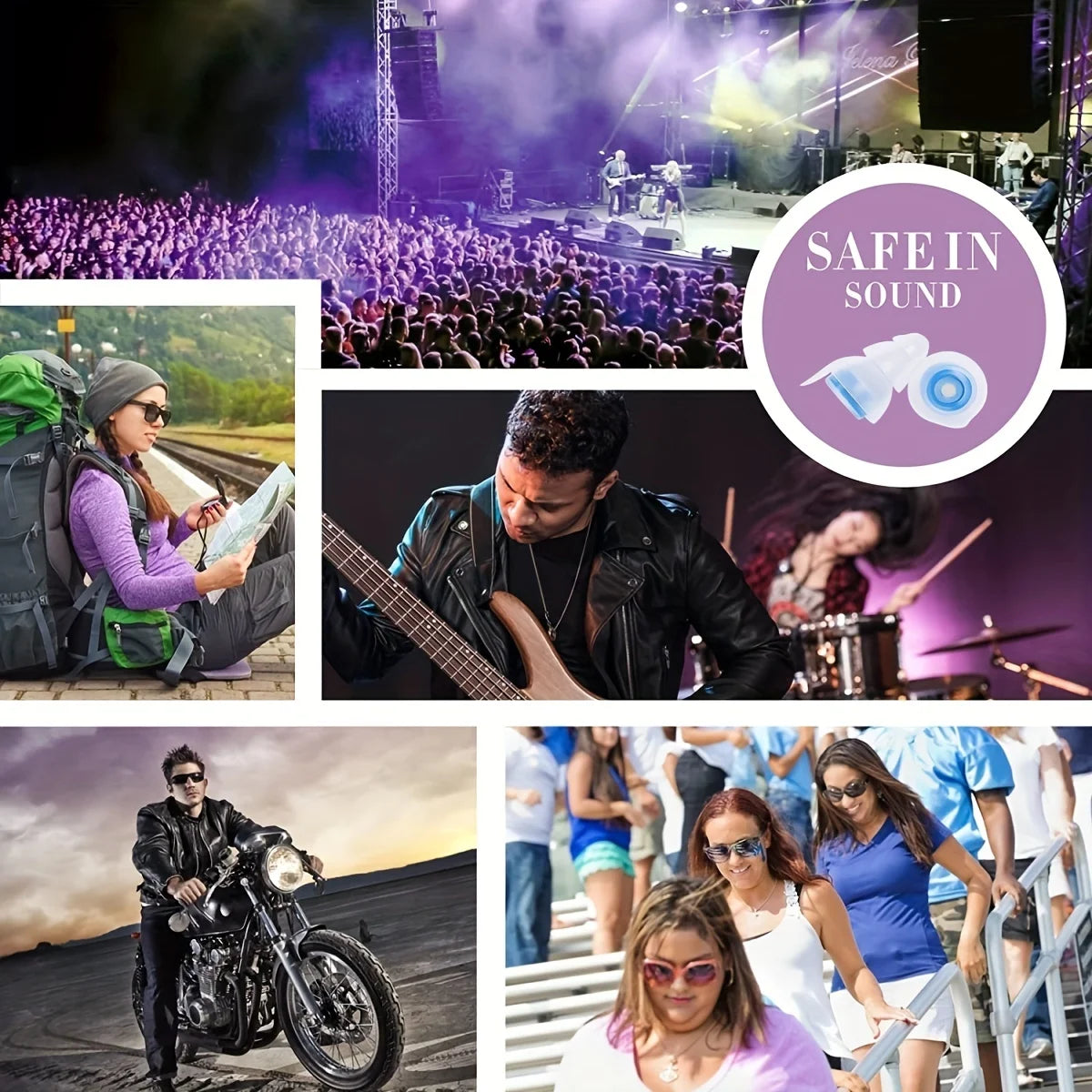 Reusable High-Fidelity Concert Ear Plugs with Waterproof Case for Music Festivals Motorcycling Noise Protection – Silicone – Two-Flange Tip – 28g – Blue / Black