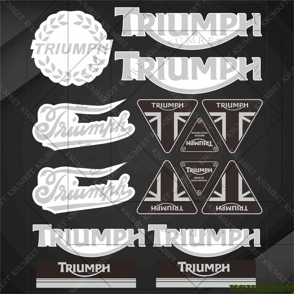 Triumph Vinyl Motorcycle Stickers – Reflective Waterproof Emblem Decal for Tank & Helmet – PVC Logo Sticker – Red / White / Black / Gold / Silver – 50g – $20