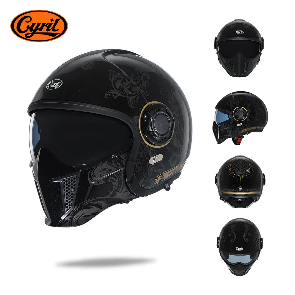 Modular Helmets – DOT Full Face Motorcycle Helmet, Dual Visor, Retro Open Face Design for Men & Women