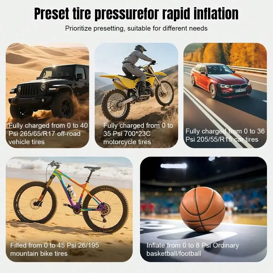 1000A Jump Starter with Air Compressor – 150PSI Electric Tire Inflator & Portable Power Bank for Car, Motorcycle & Bicycle