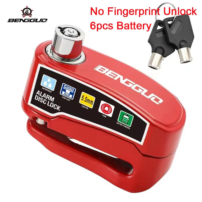 Motorcycle Alarm Disc Brake Lock One-Touch Fingerprint Unlock Anti-Theft Security Moto Wheel Disk Padlock Motorcycle Disc Lock – Vibration Alarm Aluminum Alloy Waterproof