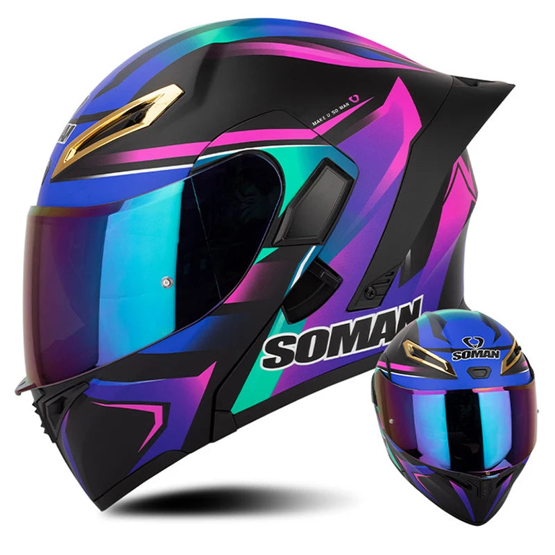 DOT Approved Modular Full Face Motorcycle Helmet – Flip-Up Dual Visor, All-Season