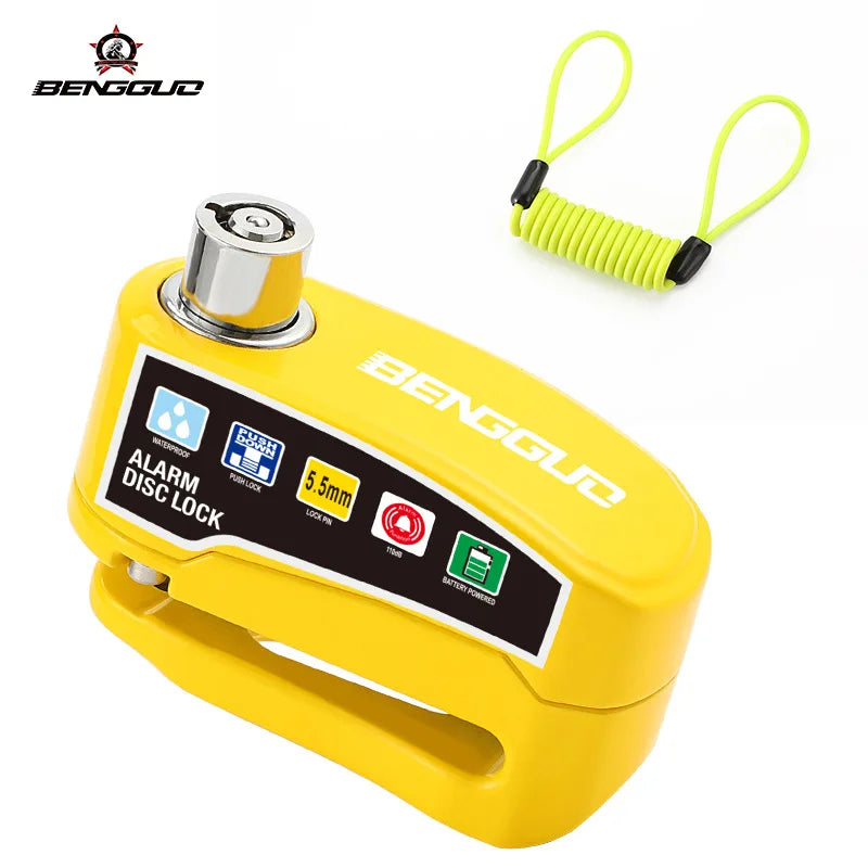 Alarm Disc Lock Anti-Theft 110dB Waterproof Motorcycle Disc Brake Lock Aluminum Alloy with Reminder Cable for Scooter Bike Parts – Vibration Alarm – 0.22kg – Red Yellow Green Black Blue – With or Without Rope